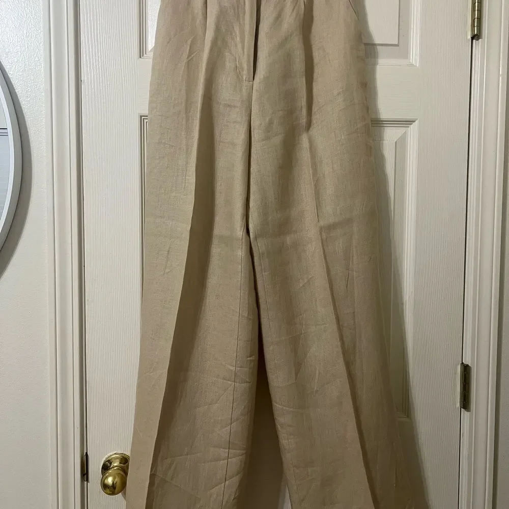 Zara Tan Linen High Waisted Pants Size S NWT